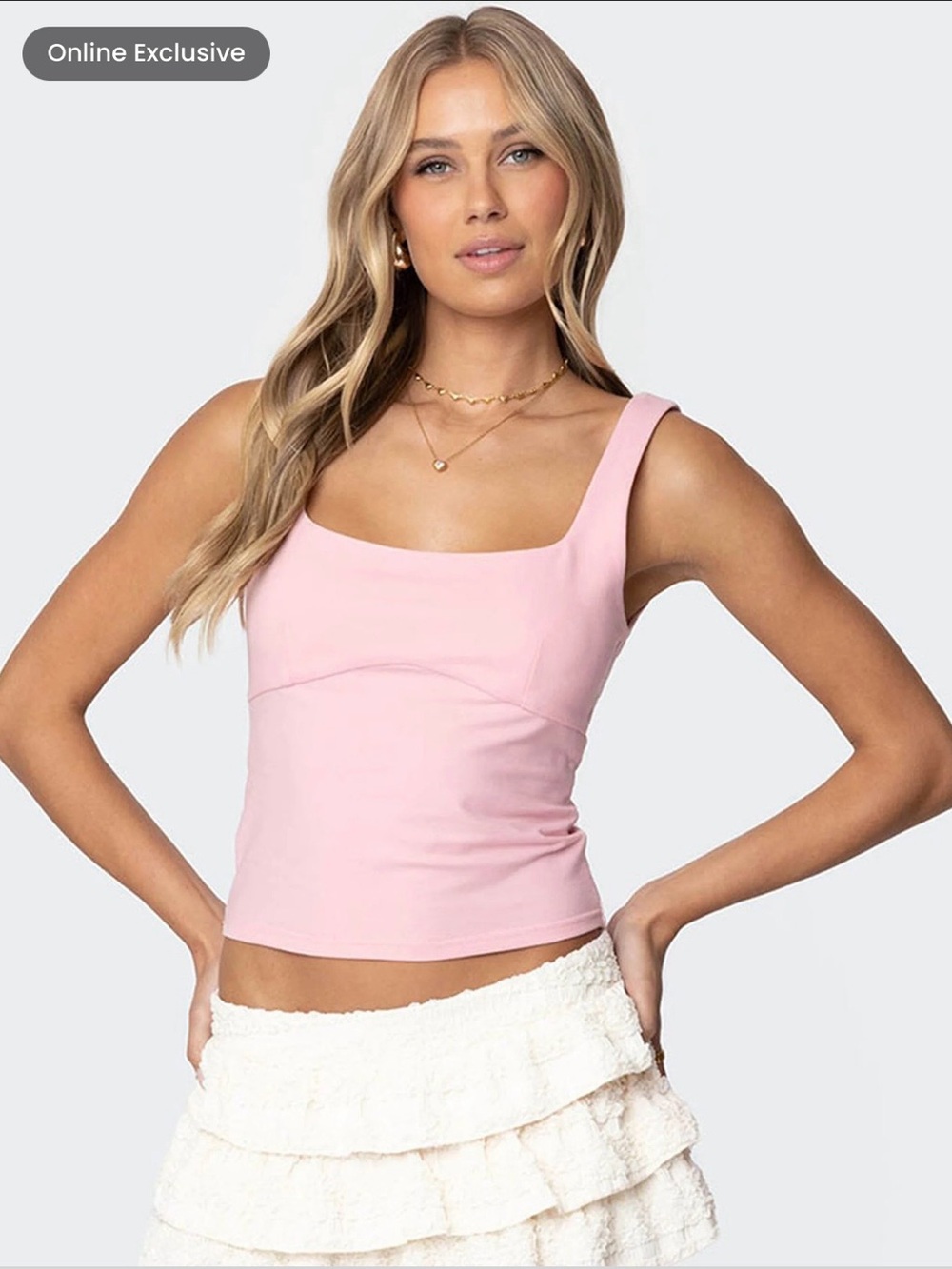Edikted Ronda Bow Back Tank Pink Square-Neck Tank Top - Women's